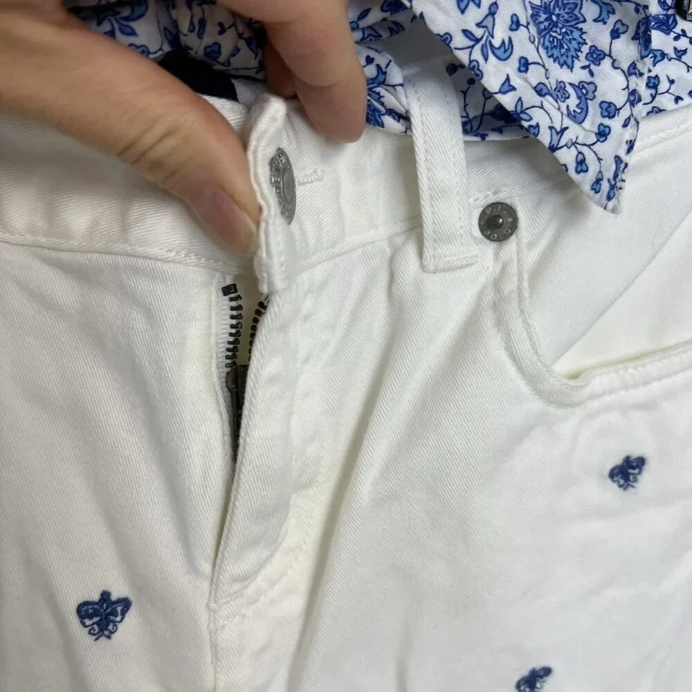Ralph Lauren Nautical Girls White Pants Belted Blue Embroidery Boot Leg Sz 12